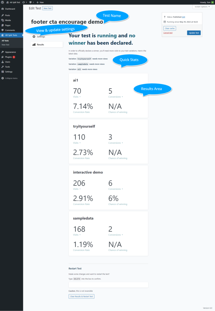 View and Edit your AB Split Tests | AB Split Test