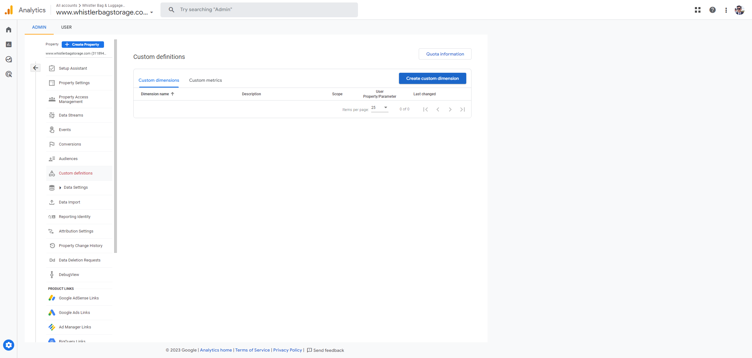 Click on Create custom dimension
