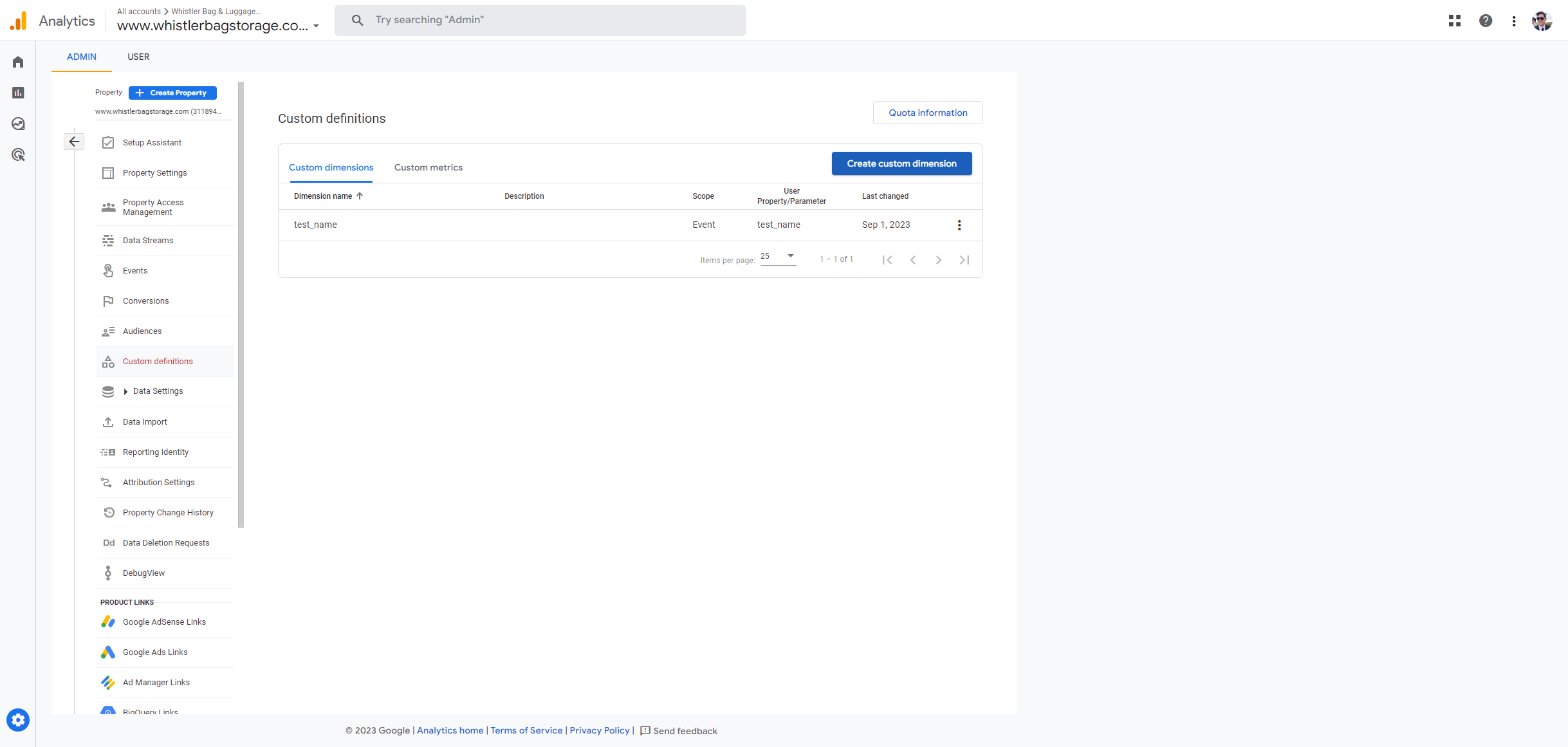 Click on Create custom dimension