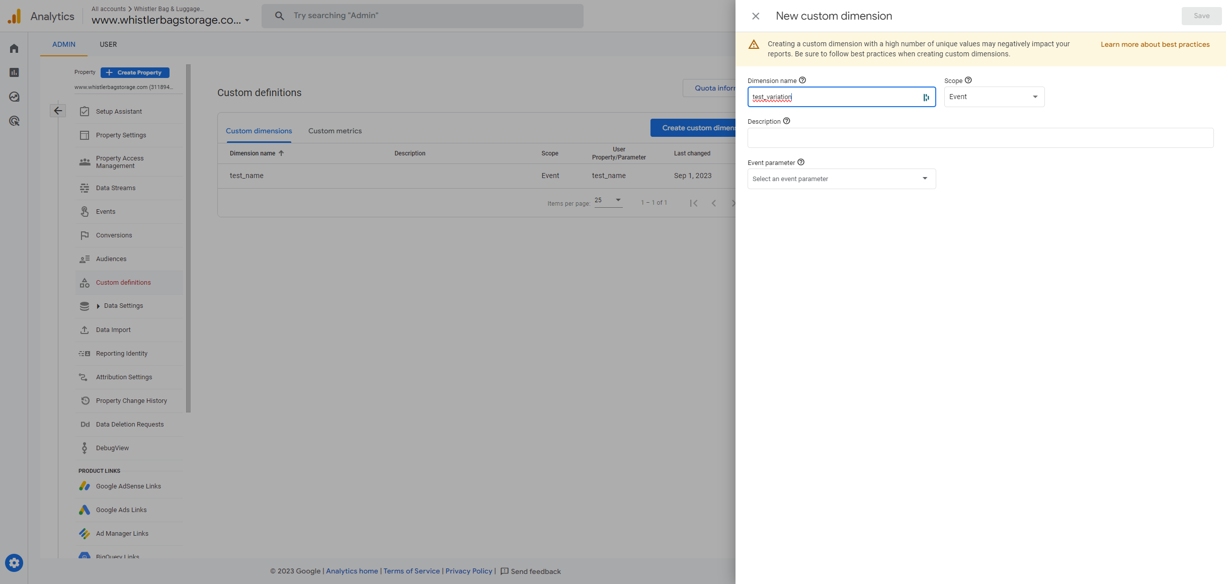 Click on Event parameter
