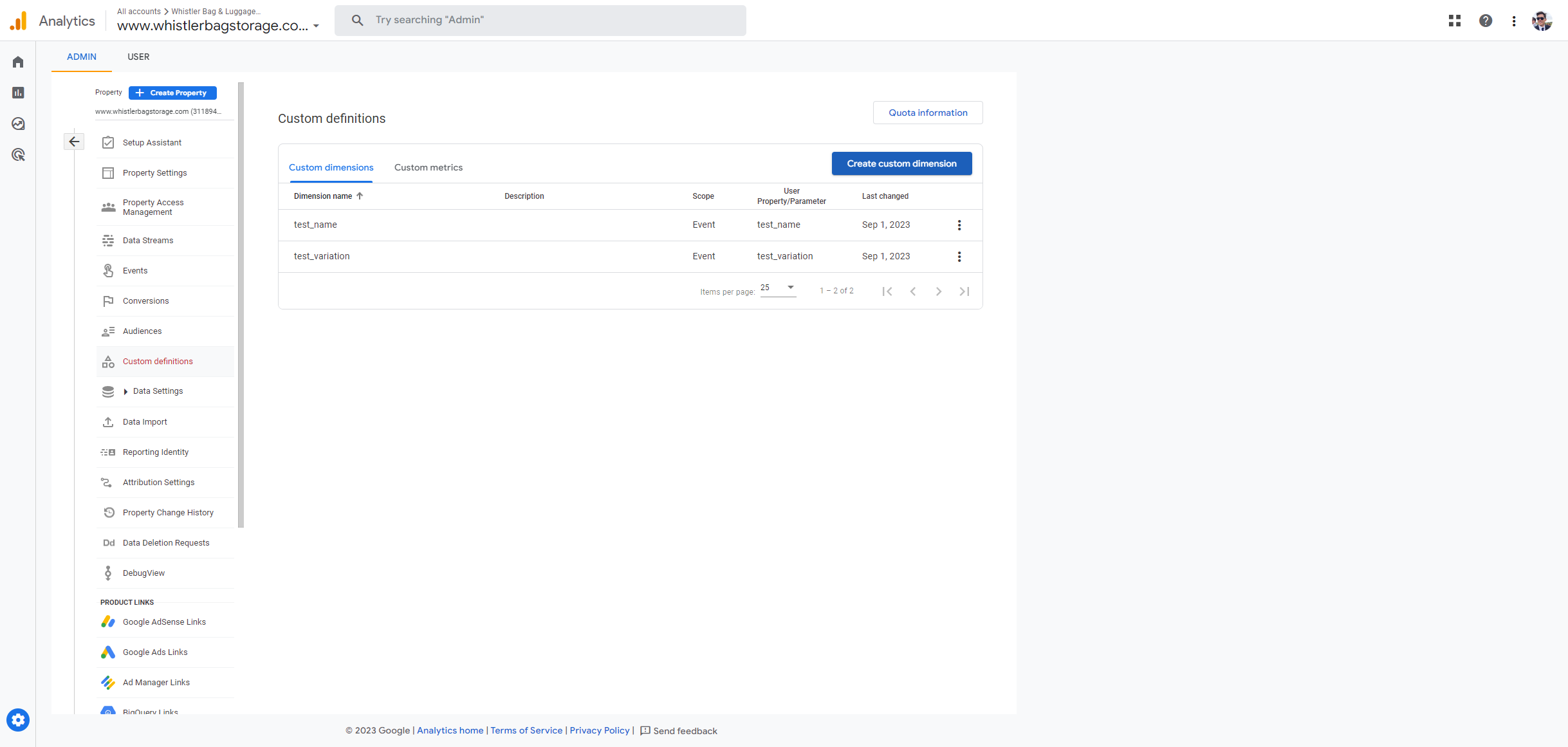 Click on Create custom dimension