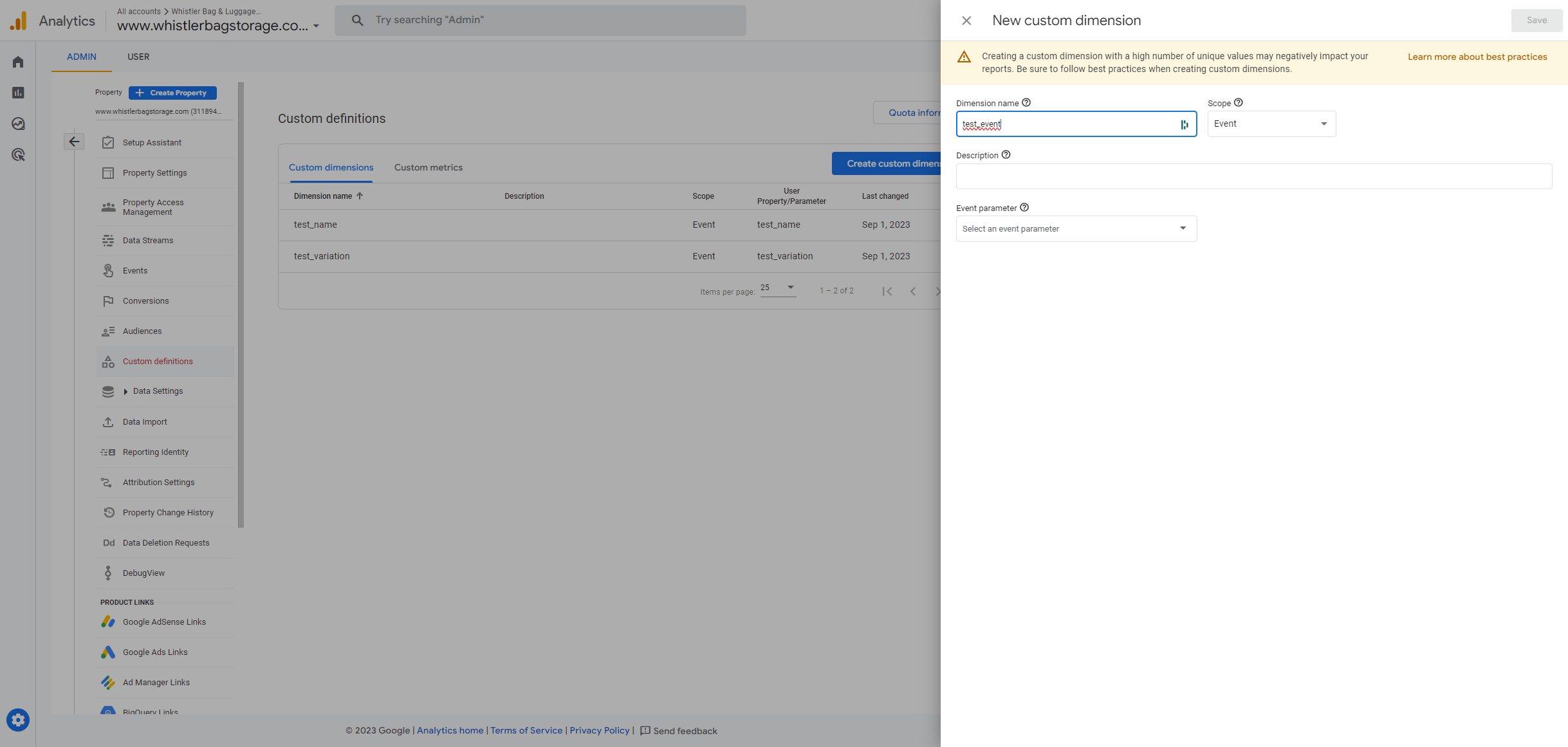Click on Event parameter