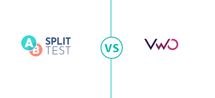 A/B Split Test logo on the left and VWO logo on the right, separated by a vertical line with "VS" in the center. A/B Split Test logo on the left and VWO logo on the right, separated by a vertical line with "VS" in the center.