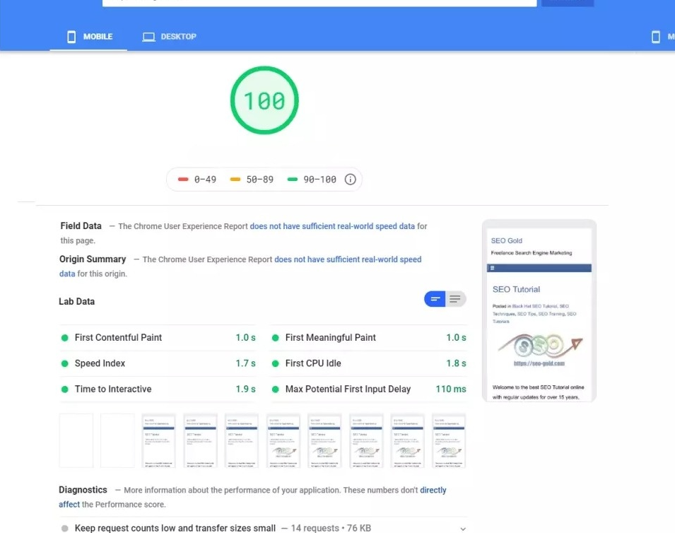 A Google PageSpeed Insights report shows a perfect score of 100, with detailed lab data on page performance metrics and diagnostic information below. A Google PageSpeed Insights report shows a perfect score of 100, with detailed lab data on page performance metrics and diagnostic information below.