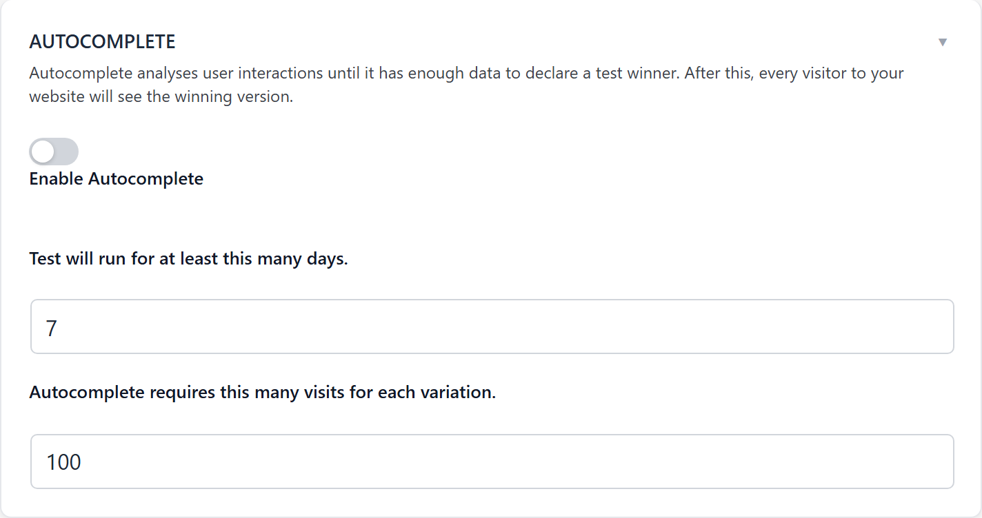 The Autocomplete panel in the test editor