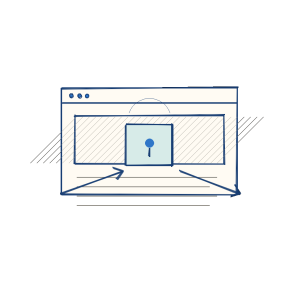 Notebook sketch of protected cloud data with a lock and secure connection cards.