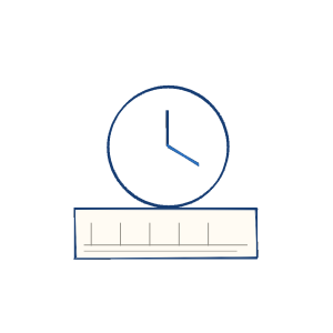 Notebook sketch of a calendar, clock, and reminder signal marks.