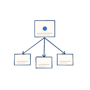 Notebook sketch of a central media file shared to profile cards.