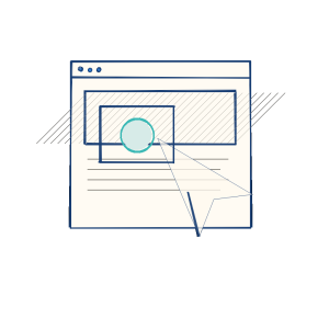 Notebook sketch of a cursor selecting an element on a web page with an editing panel.
