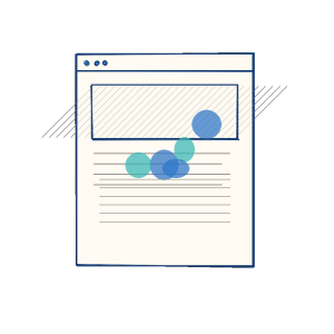 Notebook sketch of a web page heatmap with click clusters and scroll-depth bands.