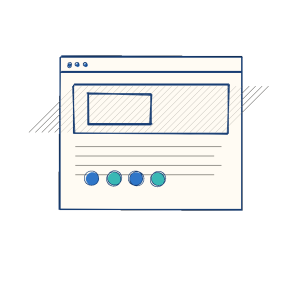Notebook sketch of a white-label interface with a blank brand slot and customization palette.