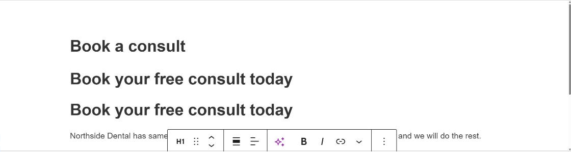 The heading block duplicated in the block editor, so the page shows the same heading twice.