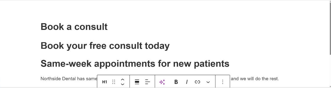 The copied heading edited to read Same-week appointments for new patients.
