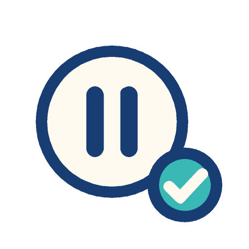 Pause symbol with a tick