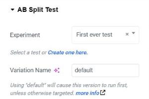 The Elementor AB Split Test section with Experiment First ever test and Variation Name default.
