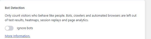 Bot Detection card with the Ignore bots toggle switched off